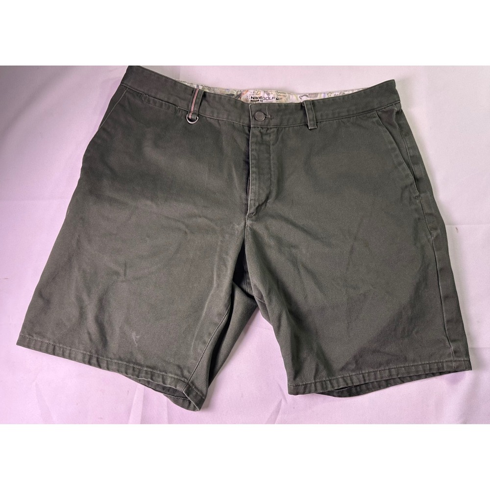 Nike Golf Modern Fit Shorts Mens 36 Green Olive Chino Standard Flat Front Cotton
